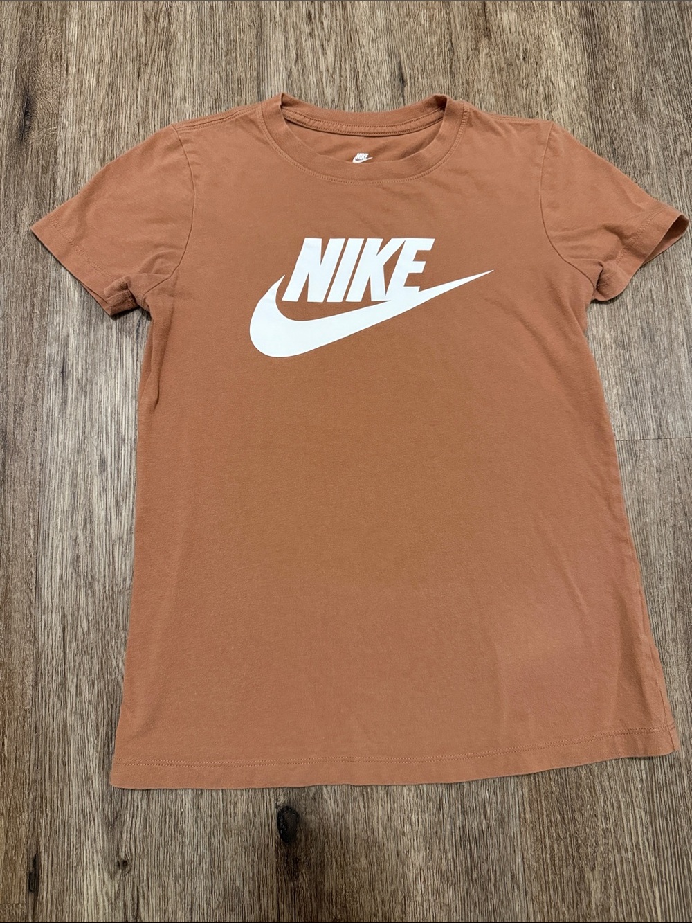 Nike Short Sleeve Crew Tee in Rust Brown with White Logo